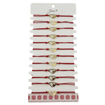 Bratara Martisor pentru Dama, Jolie, Model Inima cu Fluture, Set 12 bucati, Pandativ Auriu din Inox cu Snur Rosu
