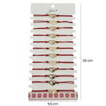 Bratara Martisor pentru Dama, Jolie, Model Inima cu Fluture, Set 12 bucati, Pandativ Auriu din Inox cu Snur Rosu