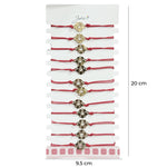 Bratara Martisor pentru Dama, Jolie, Model Inima in Floare, Set 12 bucati, Pandativ Auriu din Inox cu Snur Rosu