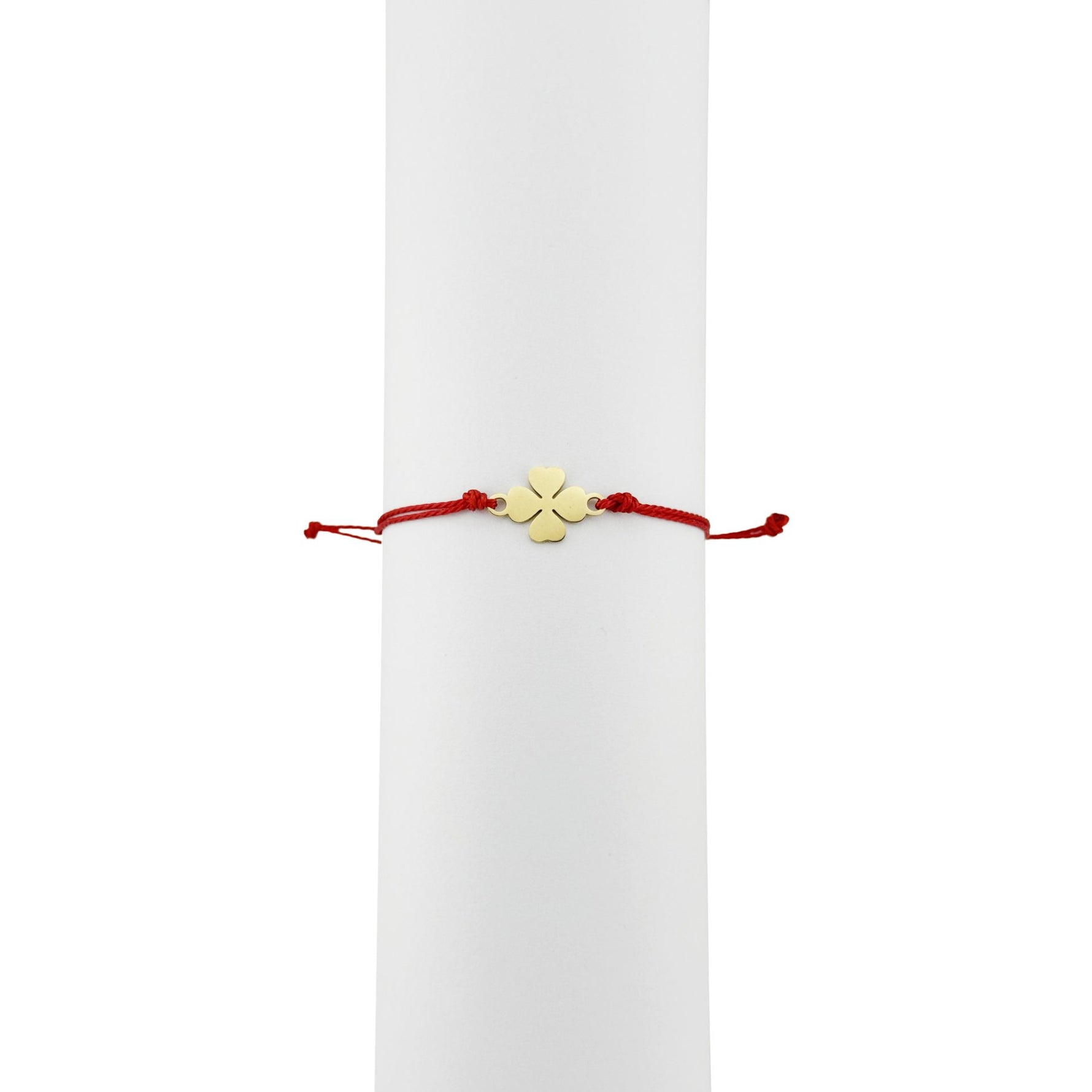 Bratara Martisor pentru Dama, Jolie, Model Trifoi, Set 12 bucati, Pandativ din Inox Auriu, Snur Ajustabil Impletit, Rosu