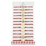 Bratara Martisor pentru Dama, Jolie, Model Trifoi, Set 12 bucati, Pandativ din Inox Auriu, Snur Ajustabil Impletit, Rosu