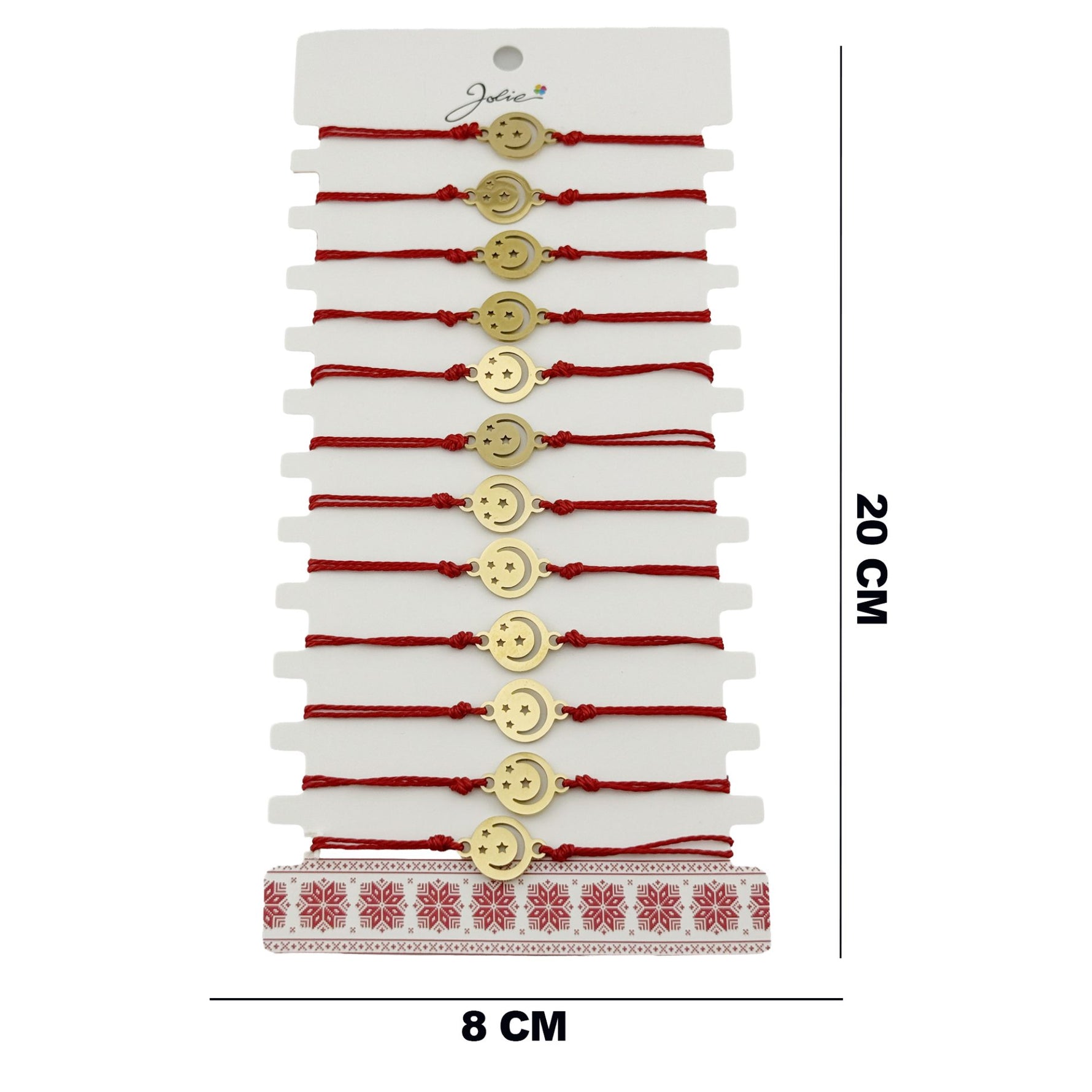 Bratara Martisor pentru Dama, Jolie, Model Luna cu Stele, Set 12 bucati, Pandativ din Inox Auriu, Snur Ajustabil