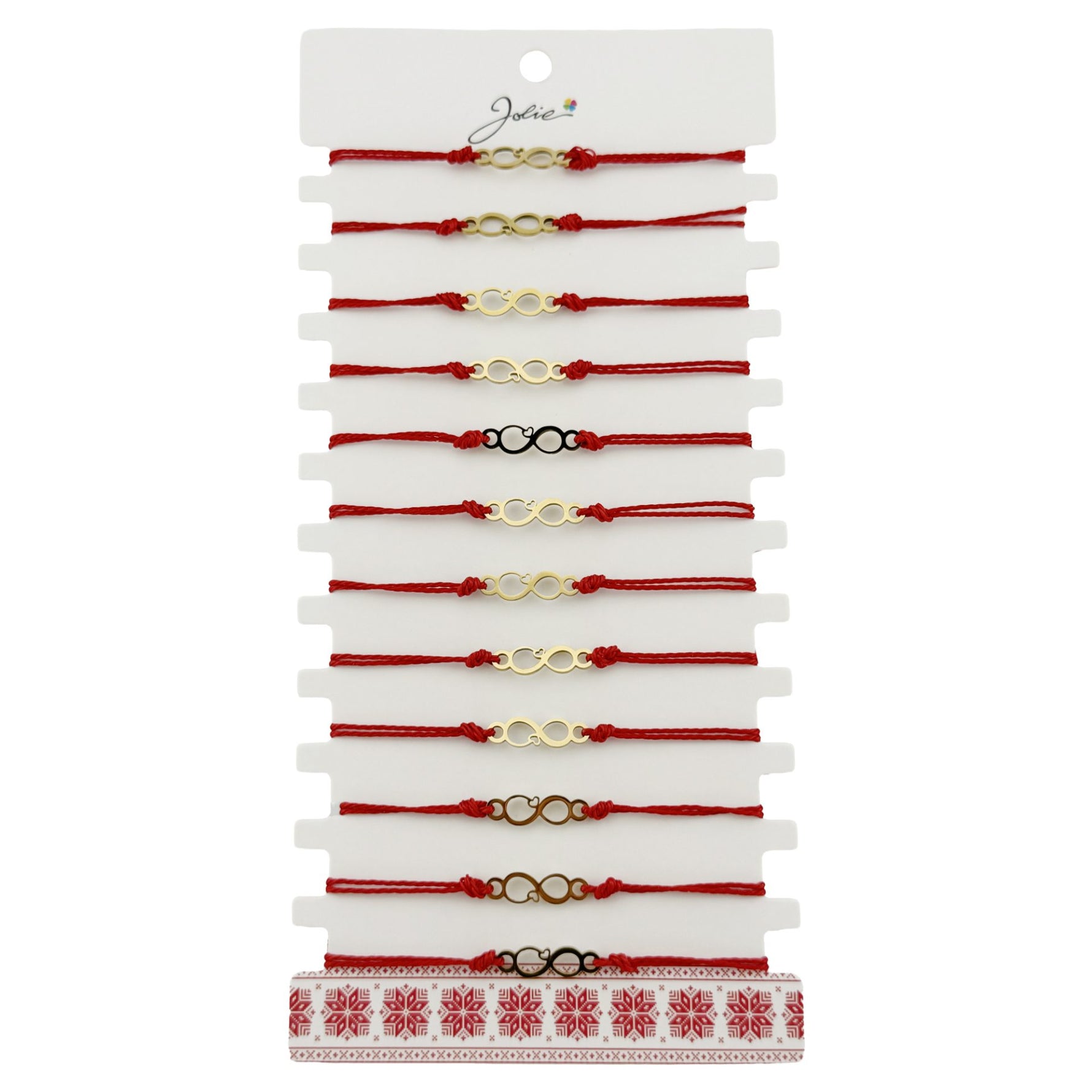 Bratara Martisor pentru Dama, Jolie, Model Infinit, Set 12 bucati, Pandativ din Inox Auriu, Snur Ajustabil Impletit,