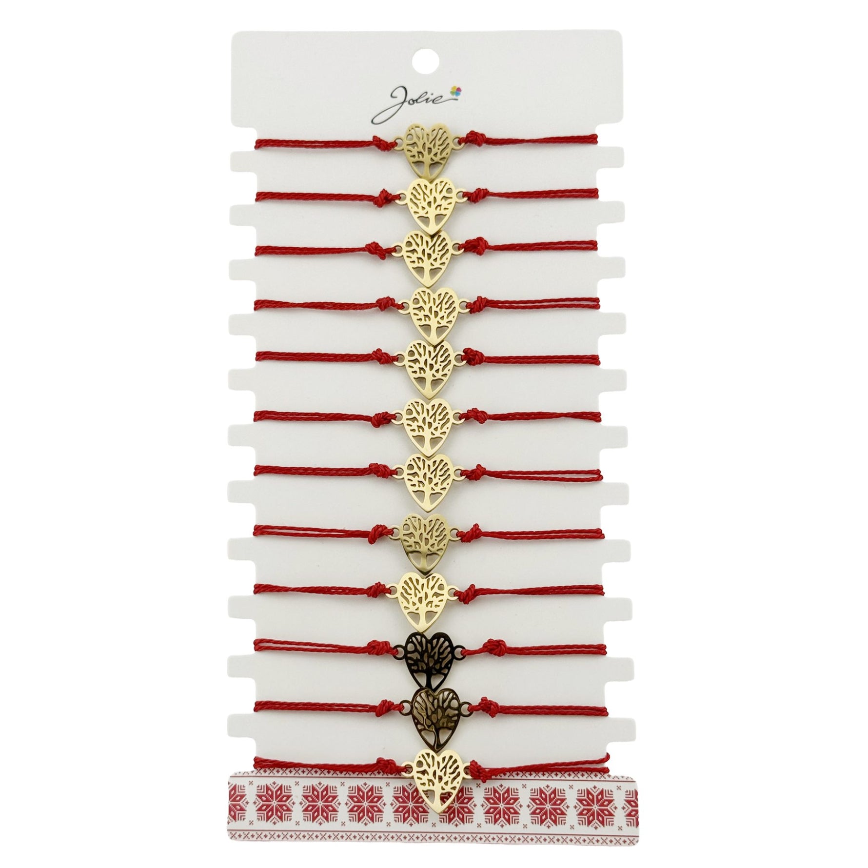 Bratara Martisor pentru Dama, Jolie, Model Copac in Inima, Set 12 bucati, Pandativ din Inox Auriu, Snur Ajustabil