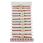 Bratara Martisor pentru Dama, Jolie, Model Inima, Set 12 bucati, Pandativ din Inox Auriu, Snur Ajustabil Impletit, Rosu