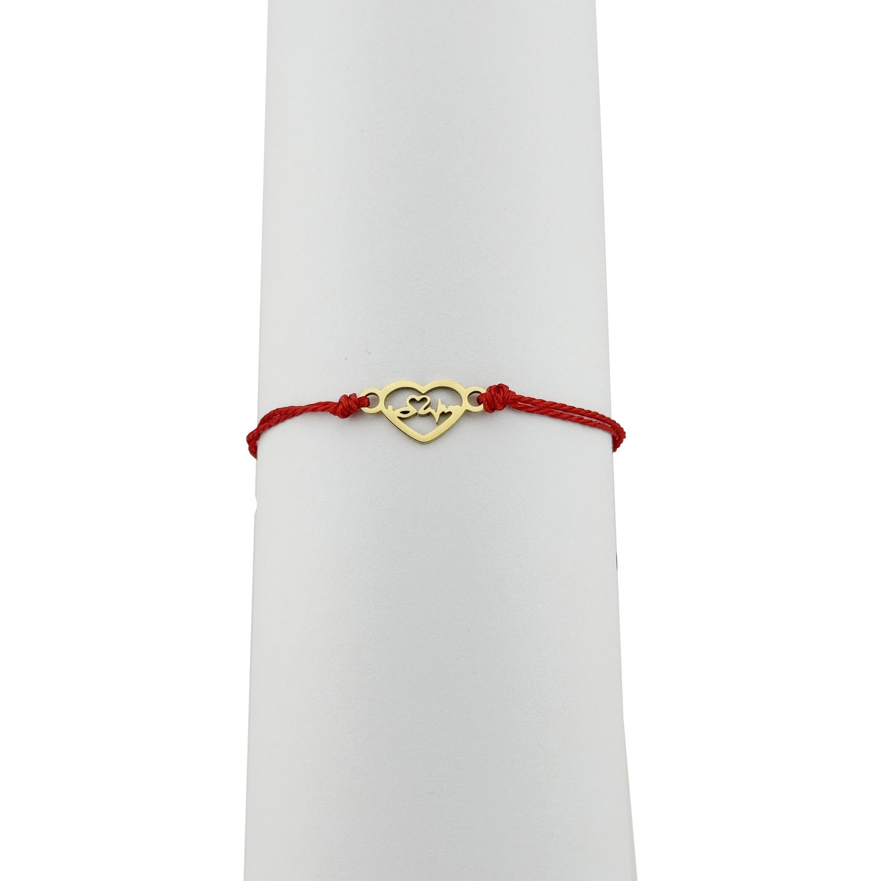 Bratara Martisor pentru Dama, Jolie, Model Inima, Set 12 bucati, Pandativ din Inox Auriu, Snur Ajustabil Impletit, Rosu