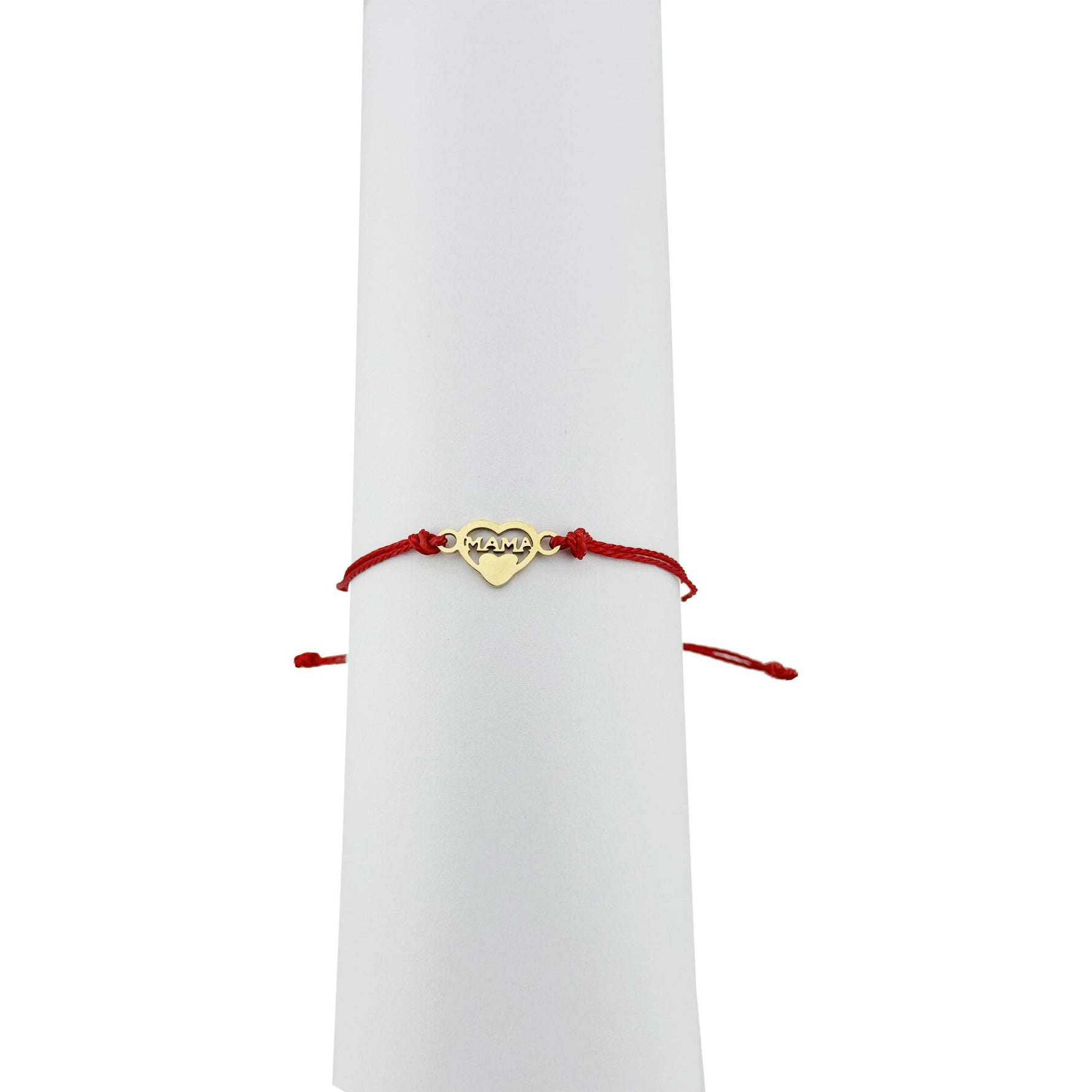 Bratara Martisor pentru Dama, Jolie, Model Inima Mama, Set 12 bucati, Pandativ din Inox Auriu, Snur Ajustabil Impletit,