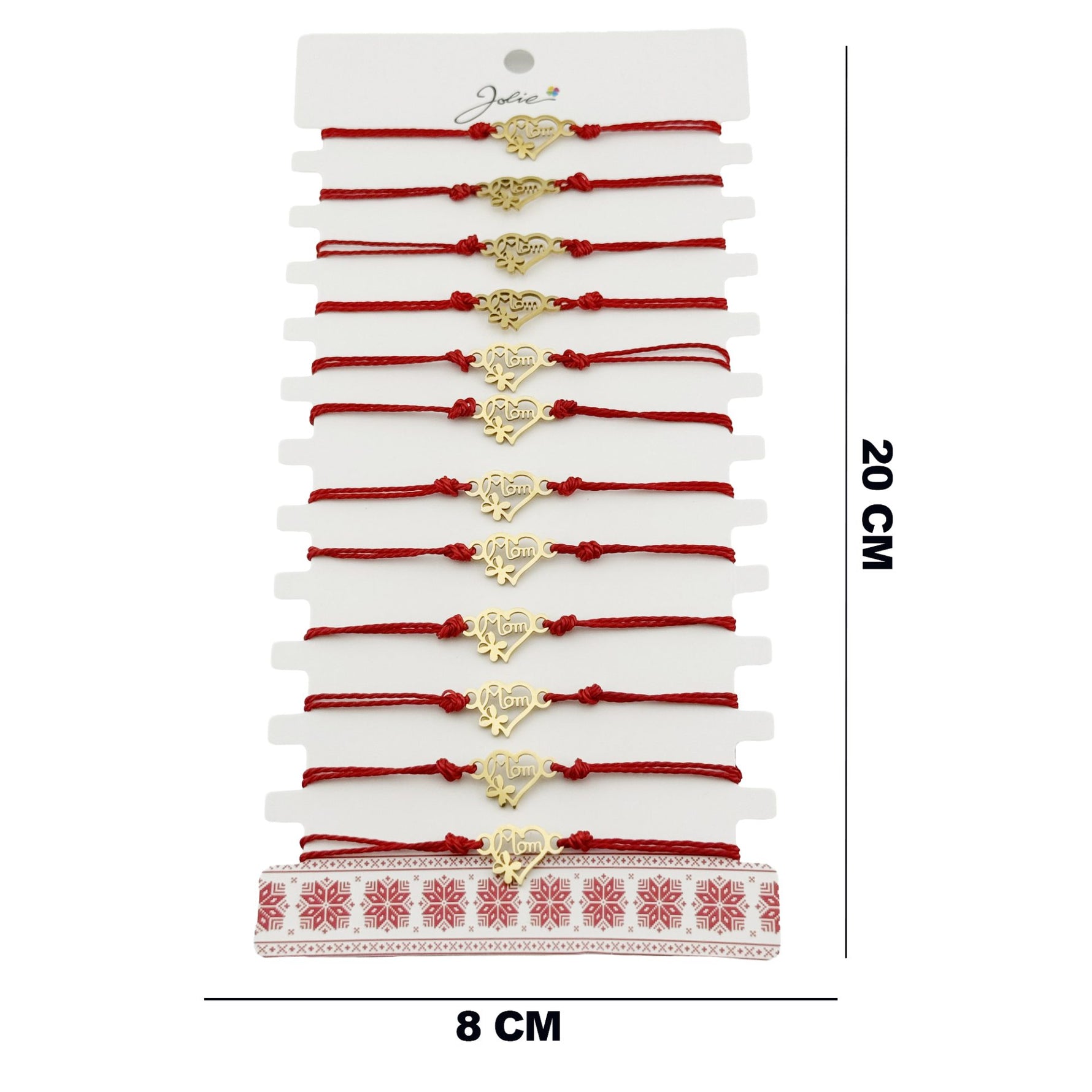 Bratara Martisor pentru Dama, Jolie, Model Inima Mama si Trifoi, Set 12 bucati, Pandativ din Inox Auriu, Snur Ajustabil