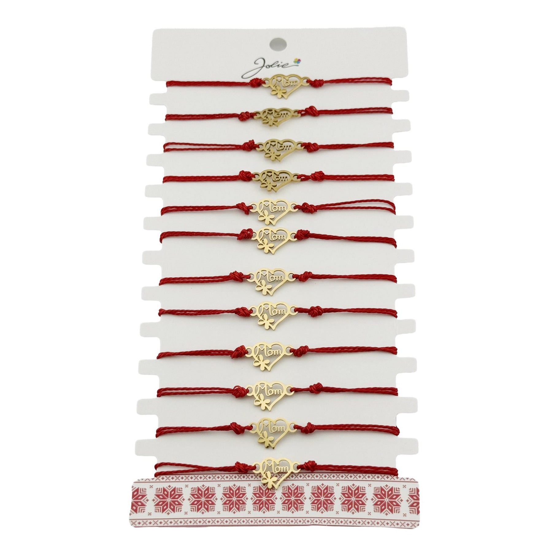 Bratara Martisor pentru Dama, Jolie, Model Inima Mama si Trifoi, Set 12 bucati, Pandativ din Inox Auriu, Snur Ajustabil