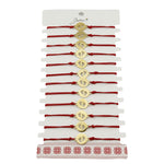 Bratara Martisor pentru Dama, Jolie, Model Picioruse, Set 12 bucati, Pandativ din Inox Auriu, Snur Ajustabil Impletit,