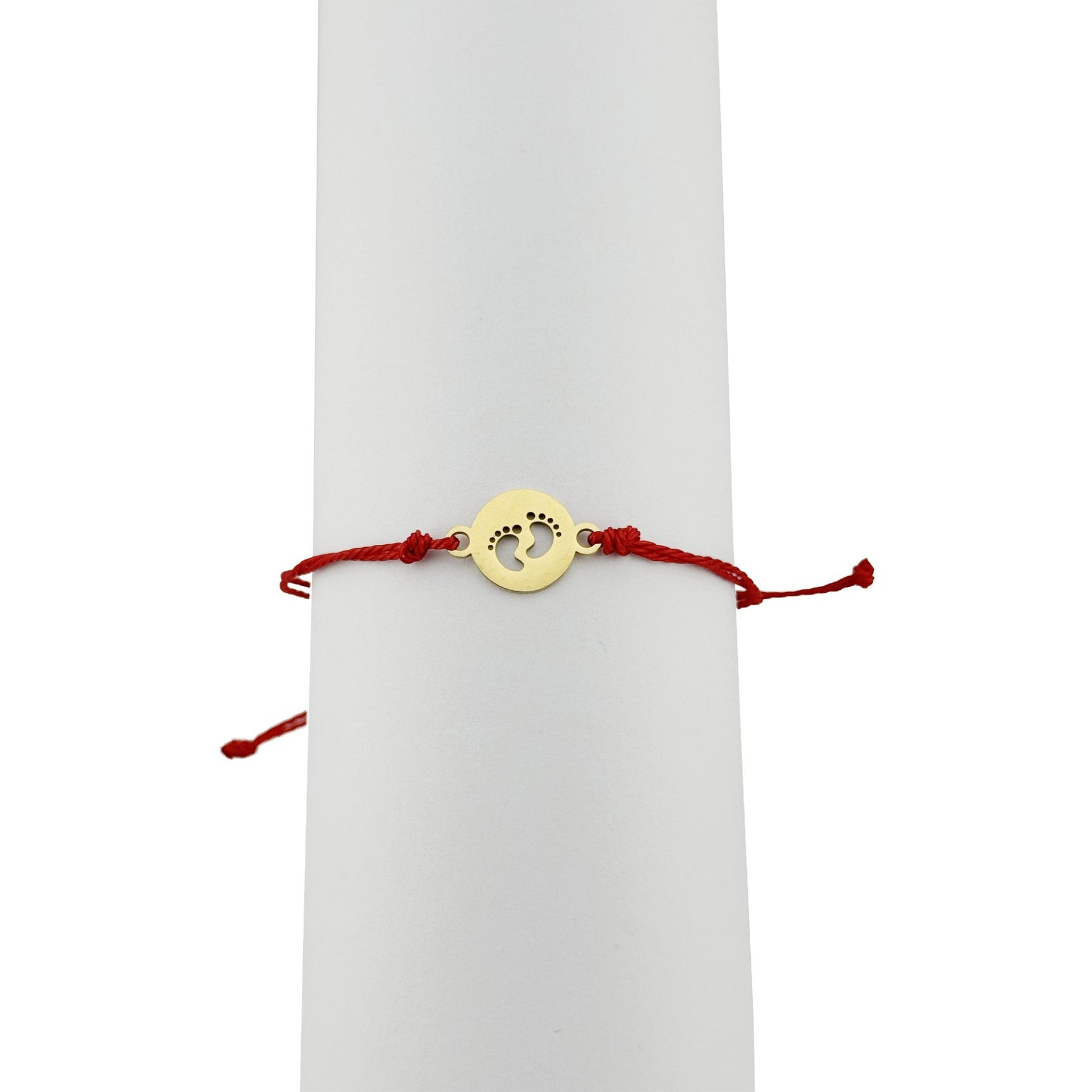 Bratara Martisor pentru Dama, Jolie, Model Picioruse, Set 12 bucati, Pandativ din Inox Auriu, Snur Ajustabil Impletit,
