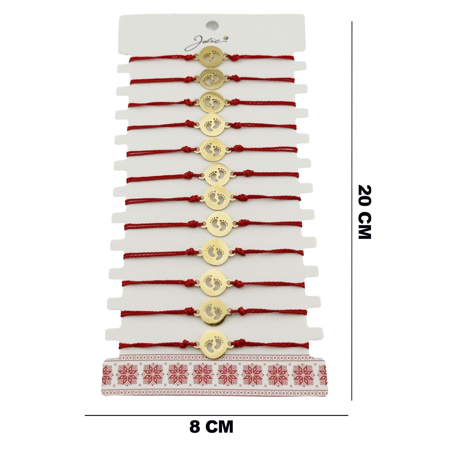 Bratara Martisor pentru Dama, Jolie, Model Picioruse, Set 12 bucati, Pandativ din Inox Auriu, Snur Ajustabil Impletit,