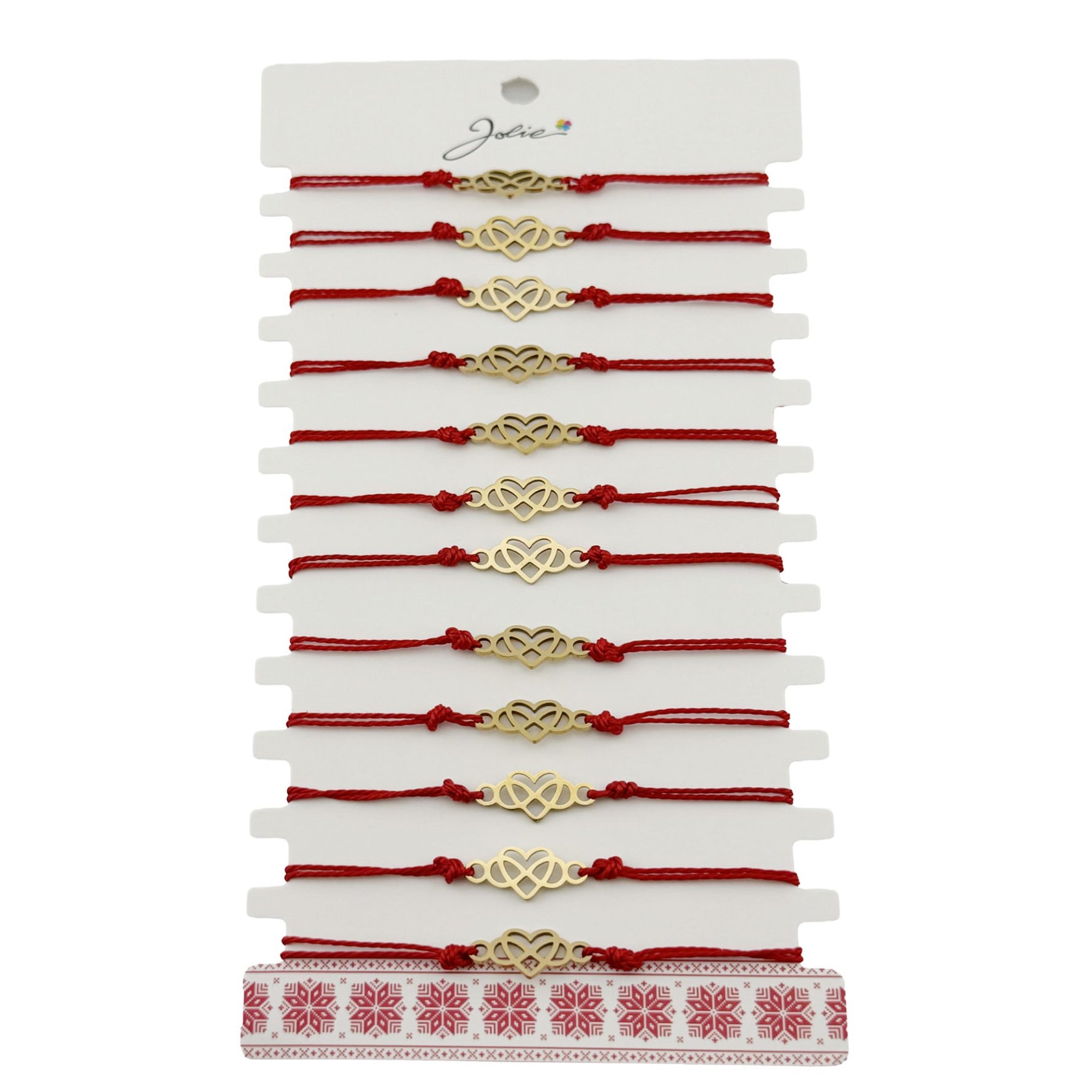 Bratara Martisor pentru Dama, Jolie, Model Infinit in Inima, Set 12 bucati, Pandativ din Inox Auriu, Snur Ajustabil