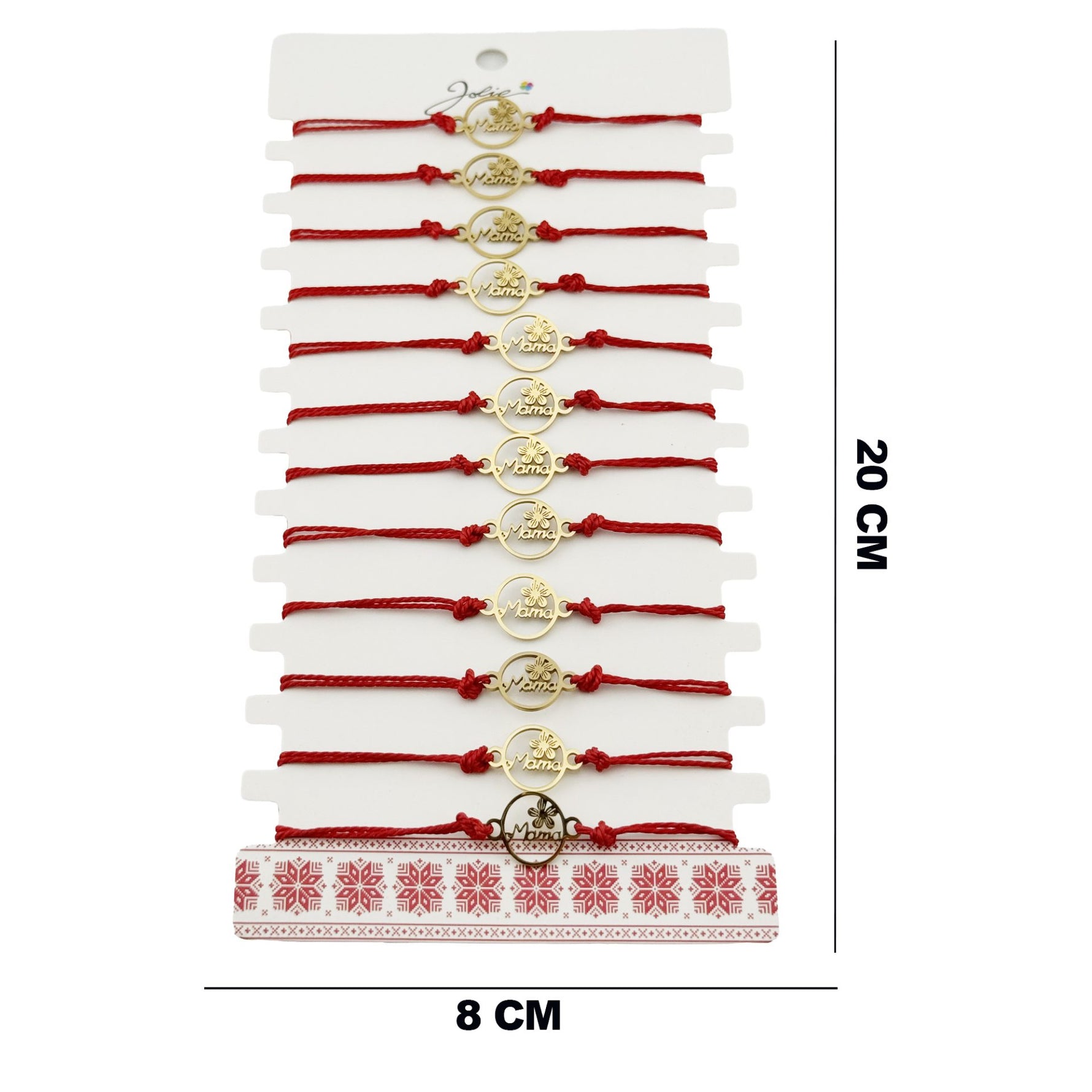 Bratara Martisor pentru Dama, Jolie, Model Mama cu Floare, Set 12 bucati, Pandativ din Inox Auriu, Snur Ajustabil