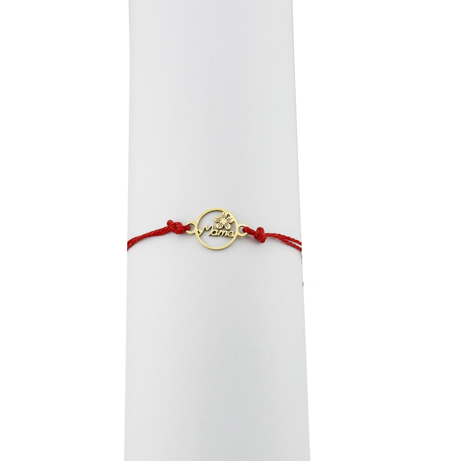 Bratara Martisor pentru Dama, Jolie, Model Mama cu Floare, Set 12 bucati, Pandativ din Inox Auriu, Snur Ajustabil