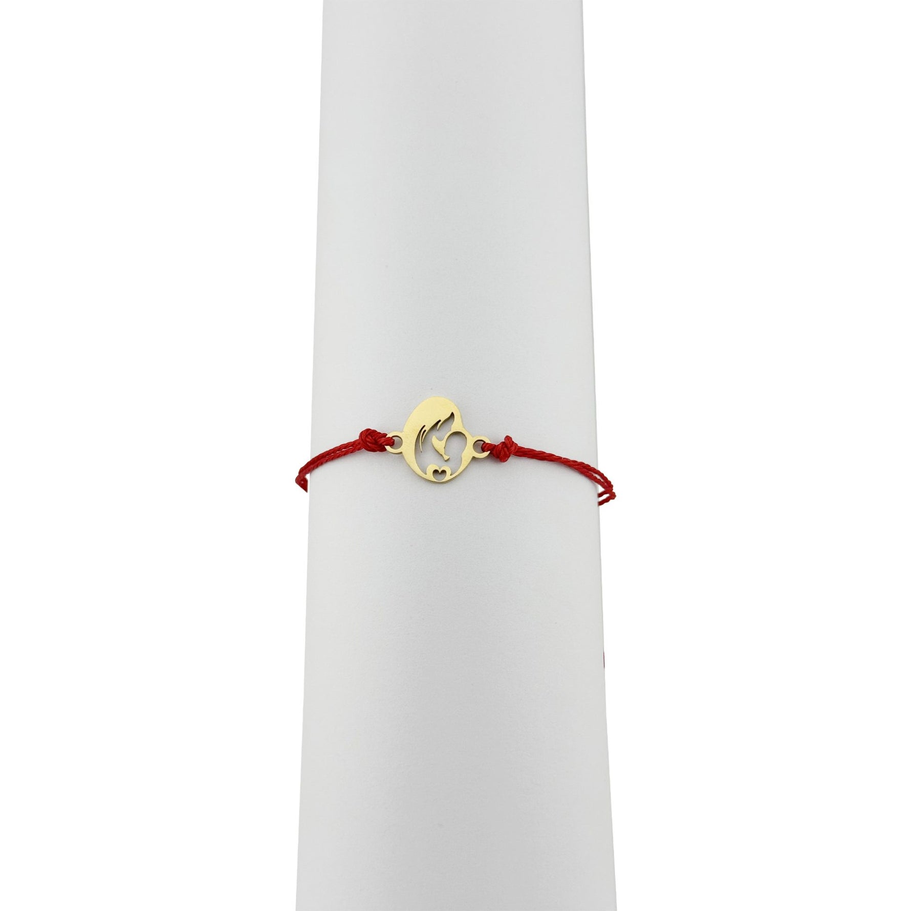 Bratara Martisor pentru Dama, Jolie, Model Mama cu Copil, Set 12 bucati, Pandativ din Inox Auriu, Snur Ajustabil