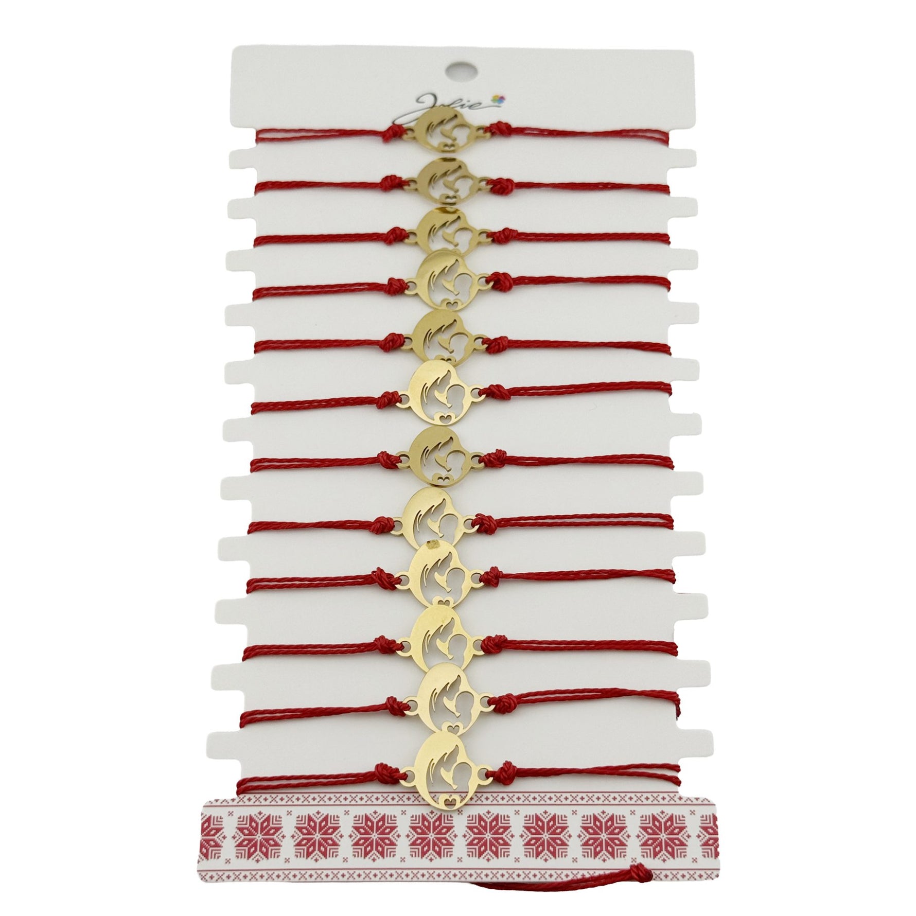 Bratara Martisor pentru Dama, Jolie, Model Mama cu Copil, Set 12 bucati, Pandativ din Inox Auriu, Snur Ajustabil