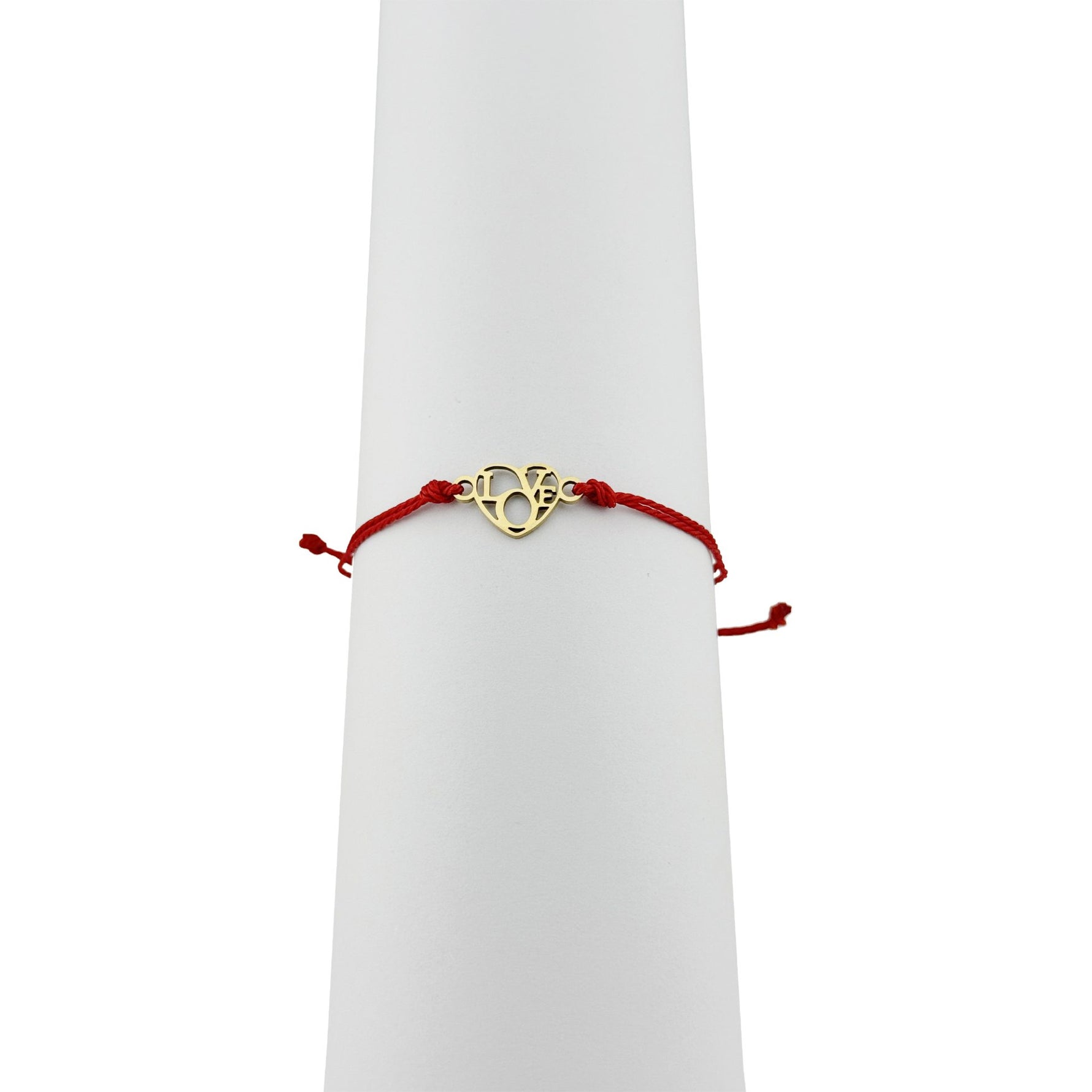 Bratara Martisor pentru Dama, Jolie, Model Love, Set 12 bucati, Pandativ din Inox Auriu, Snur Ajustabil Impletit, Rosu