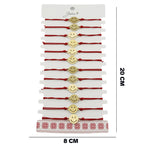 Bratara Martisor pentru Dama, Jolie, Model Smiley, Set 12 bucati, Pandativ din Inox Auriu, Snur Ajustabil Impletit, Rosu