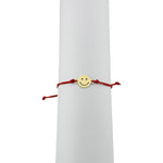 Bratara Martisor pentru Dama, Jolie, Model Smiley, Set 12 bucati, Pandativ din Inox Auriu, Snur Ajustabil Impletit, Rosu