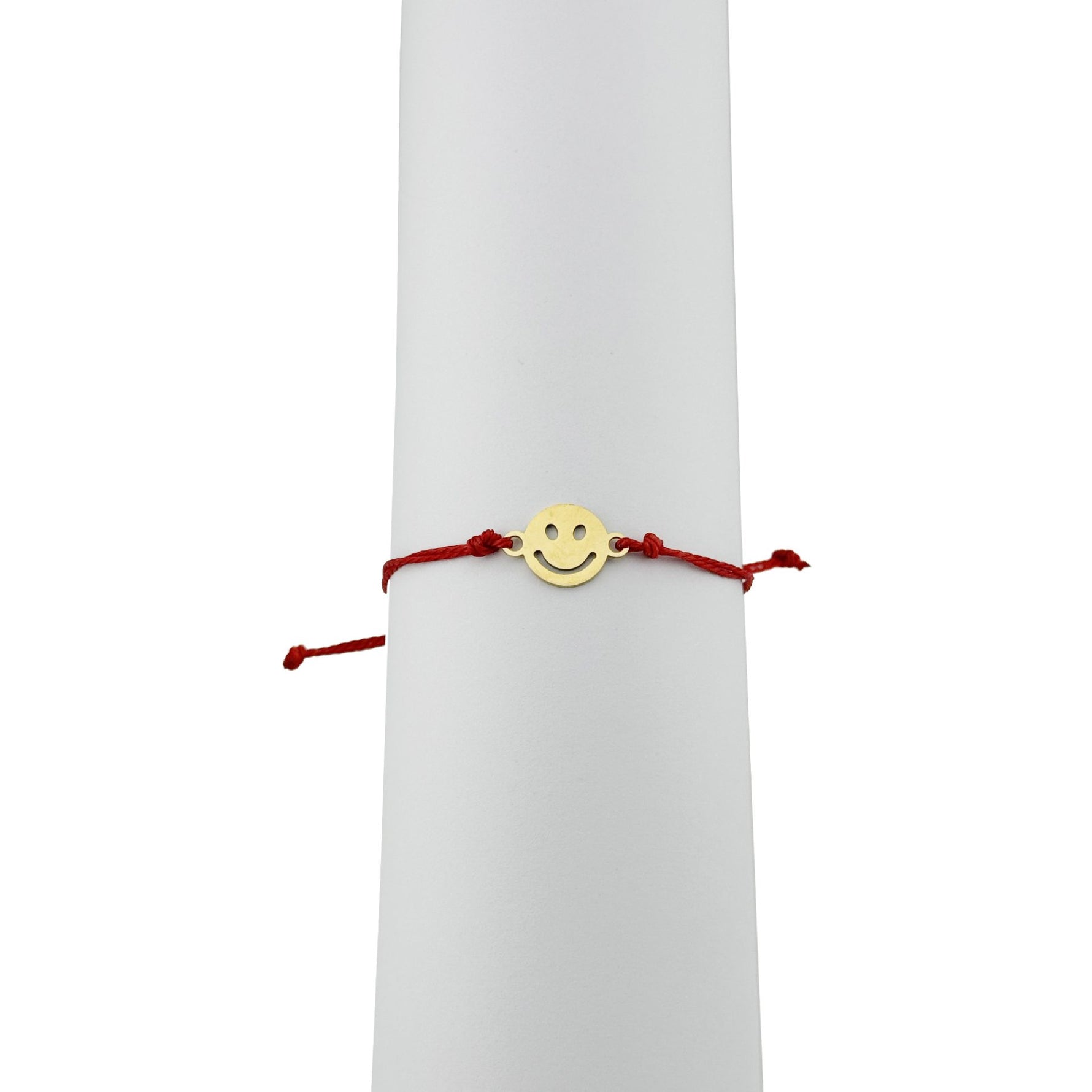 Bratara Martisor pentru Dama, Jolie, Model Smiley, Set 12 bucati, Pandativ din Inox Auriu, Snur Ajustabil Impletit, Rosu