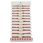 Bratara Martisor pentru Dama, Jolie, Model Inima, Set 12 bucati, Pandativ din Inox Auriu, Snur Ajustabil Impletit, Rosu