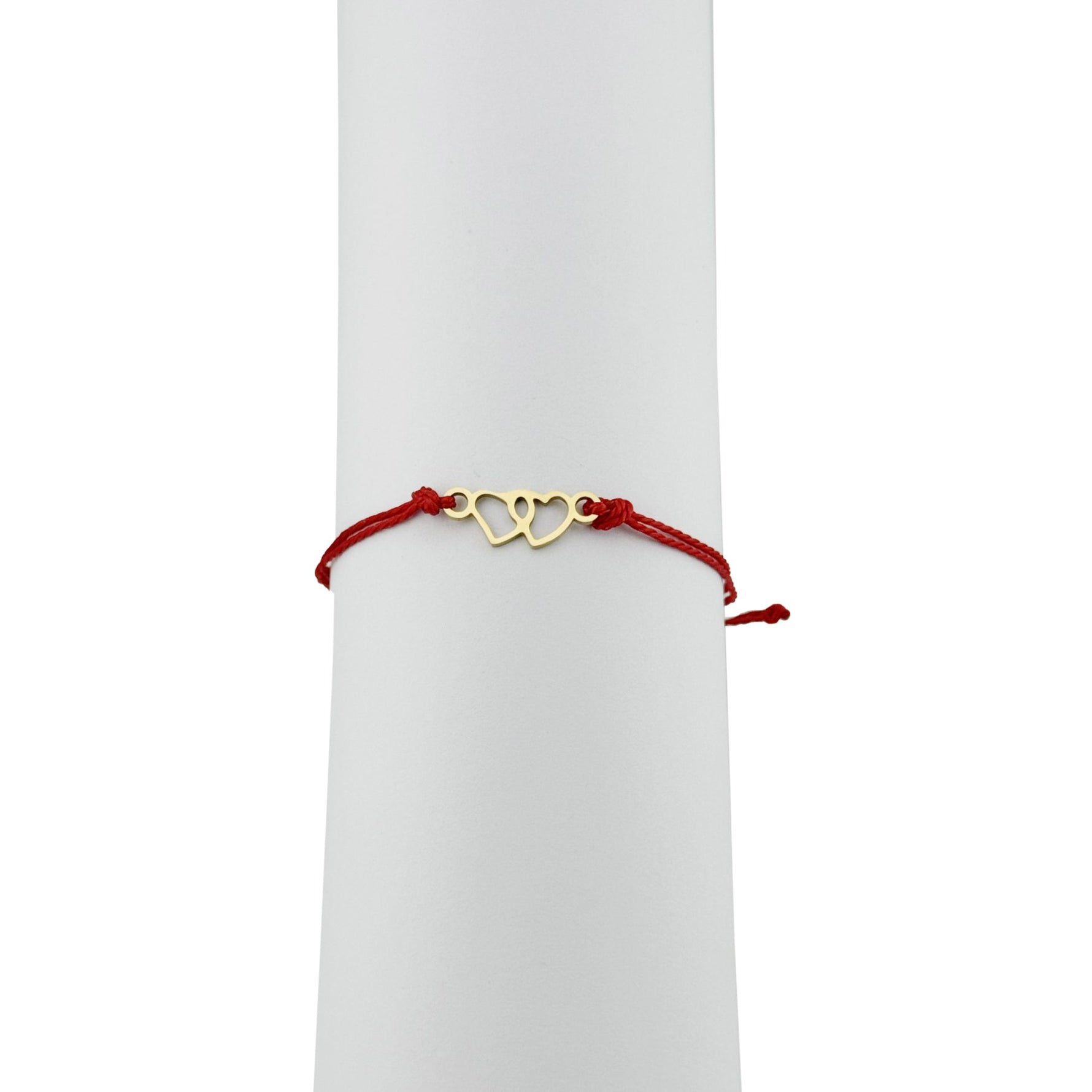 Bratara Martisor pentru Dama, Jolie, Model Inima, Set 12 bucati, Pandativ din Inox Auriu, Snur Ajustabil Impletit, Rosu