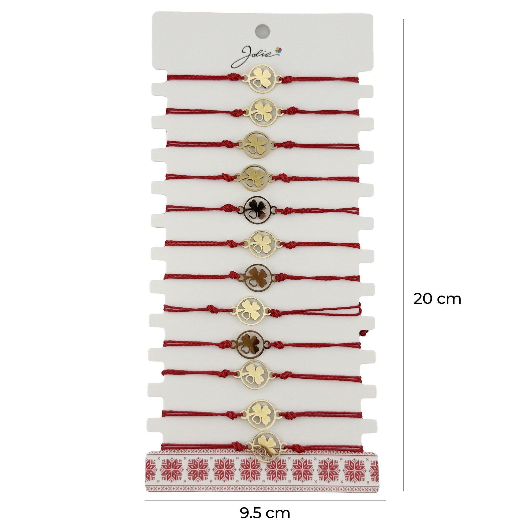 Bratara Martisor pentru Dama, Jolie, Model Trifoi cu Inima pe Petala, Set 12 bucati, Pandativ Auriu din Inox cu Snur