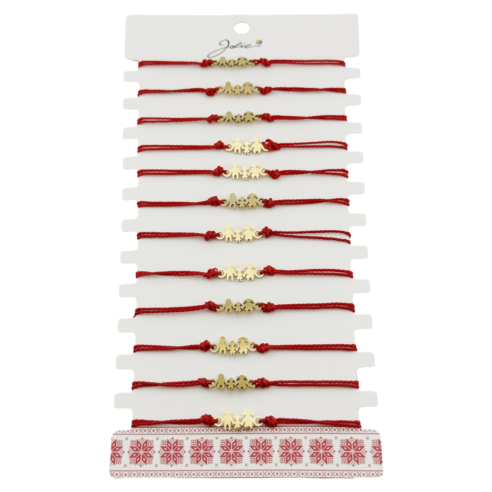Bratara Martisor pentru Dama, Jolie, Model Familie, Set 12 bucati, Pandativ din Inox Auriu, Snur Ajustabil Impletit,