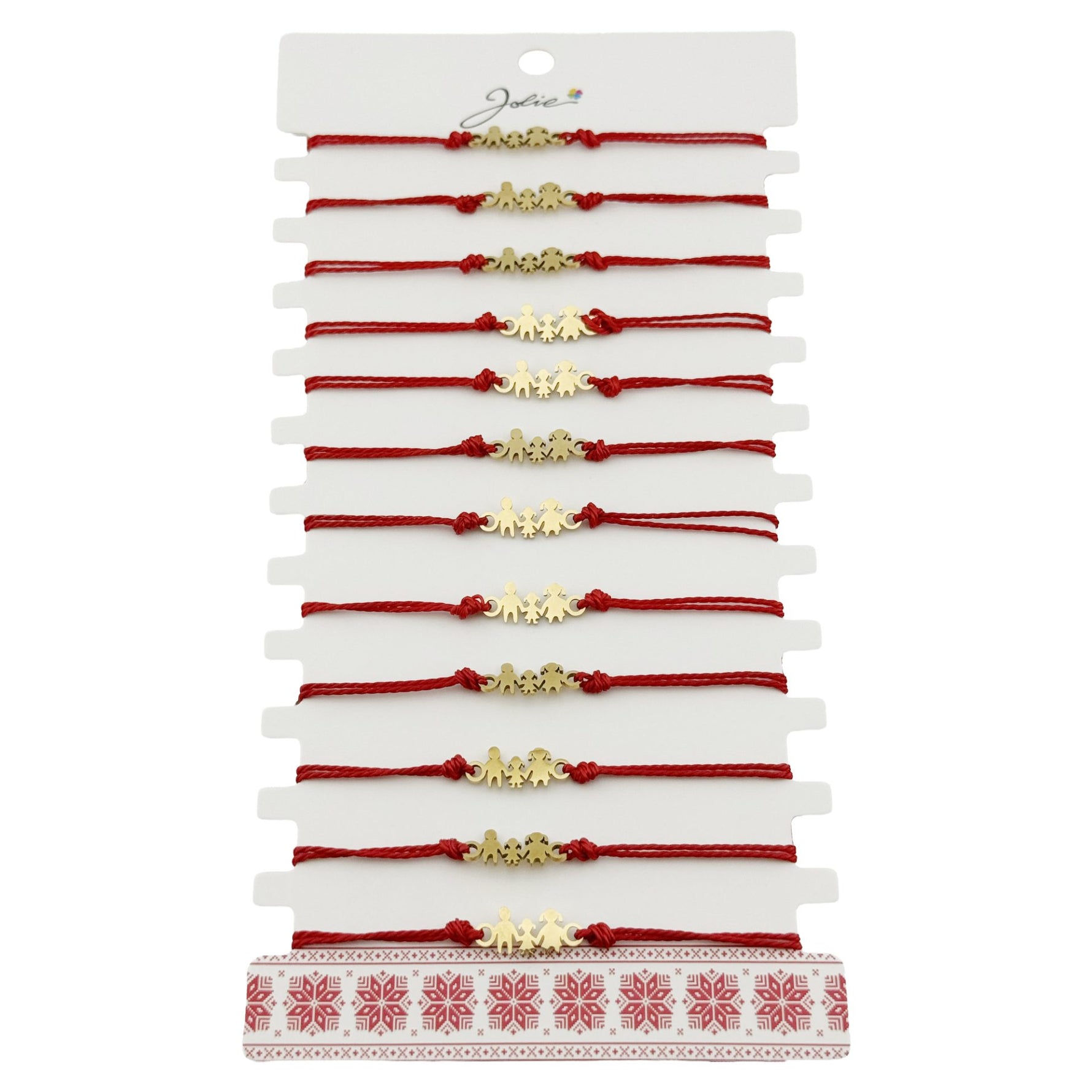 Bratara Martisor pentru Dama, Jolie, Model Familie, Set 12 bucati, Pandativ din Inox Auriu, Snur Ajustabil Impletit,