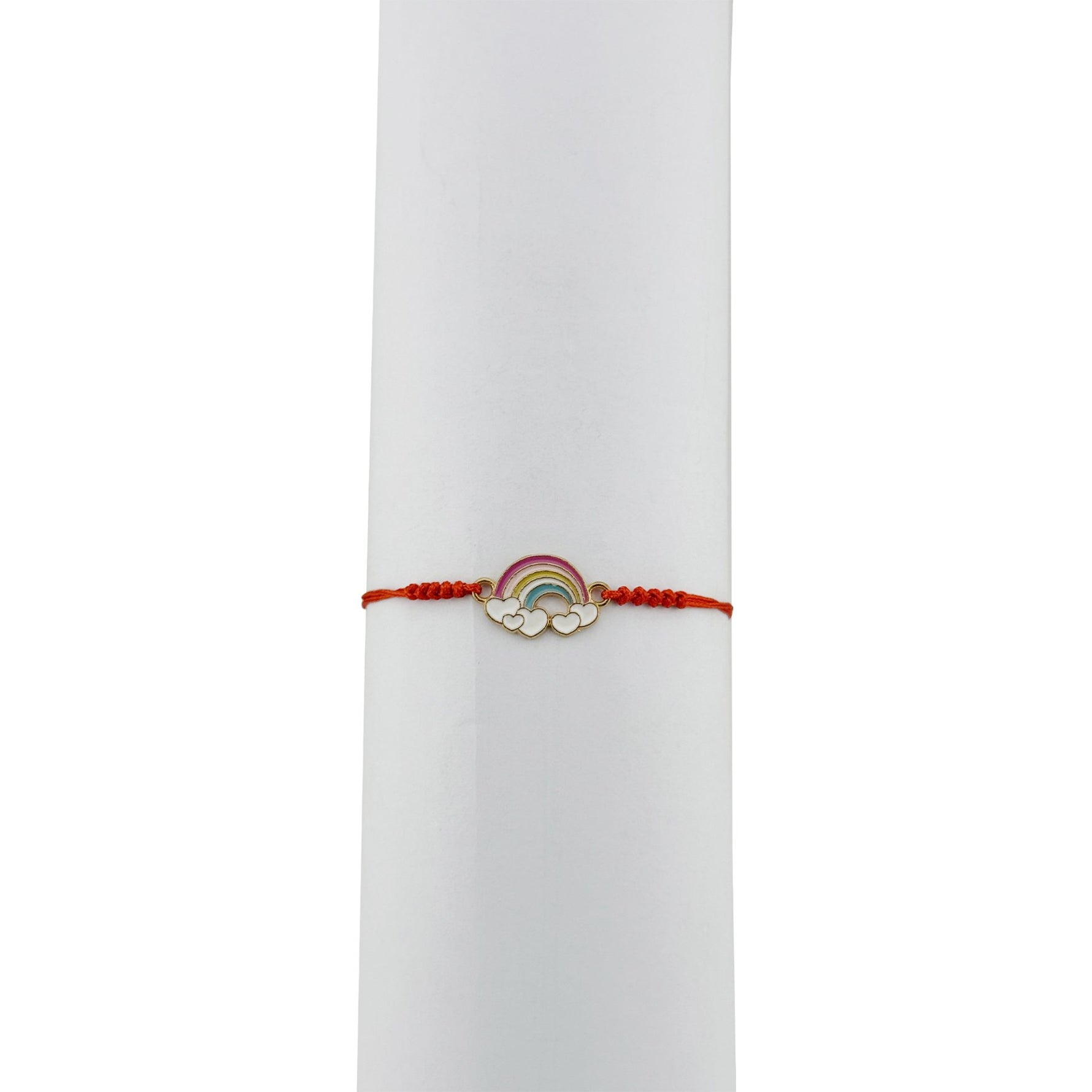 Bratara Martisor pentru Dama, Jolie, Model Curcubeu cu Inimi, Set 12 bucati, Pandativ din Inox Auriu, Snur Ajustabil