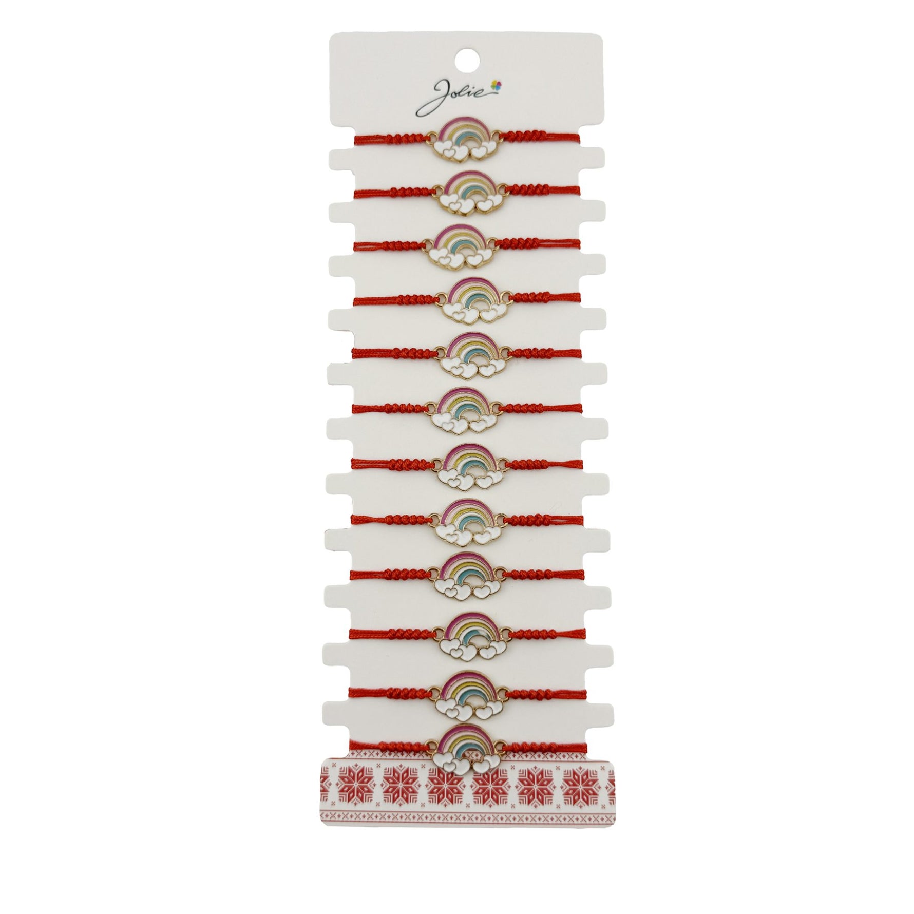 Bratara Martisor pentru Dama, Jolie, Model Curcubeu cu Inimi, Set 12 bucati, Pandativ din Inox Auriu, Snur Ajustabil