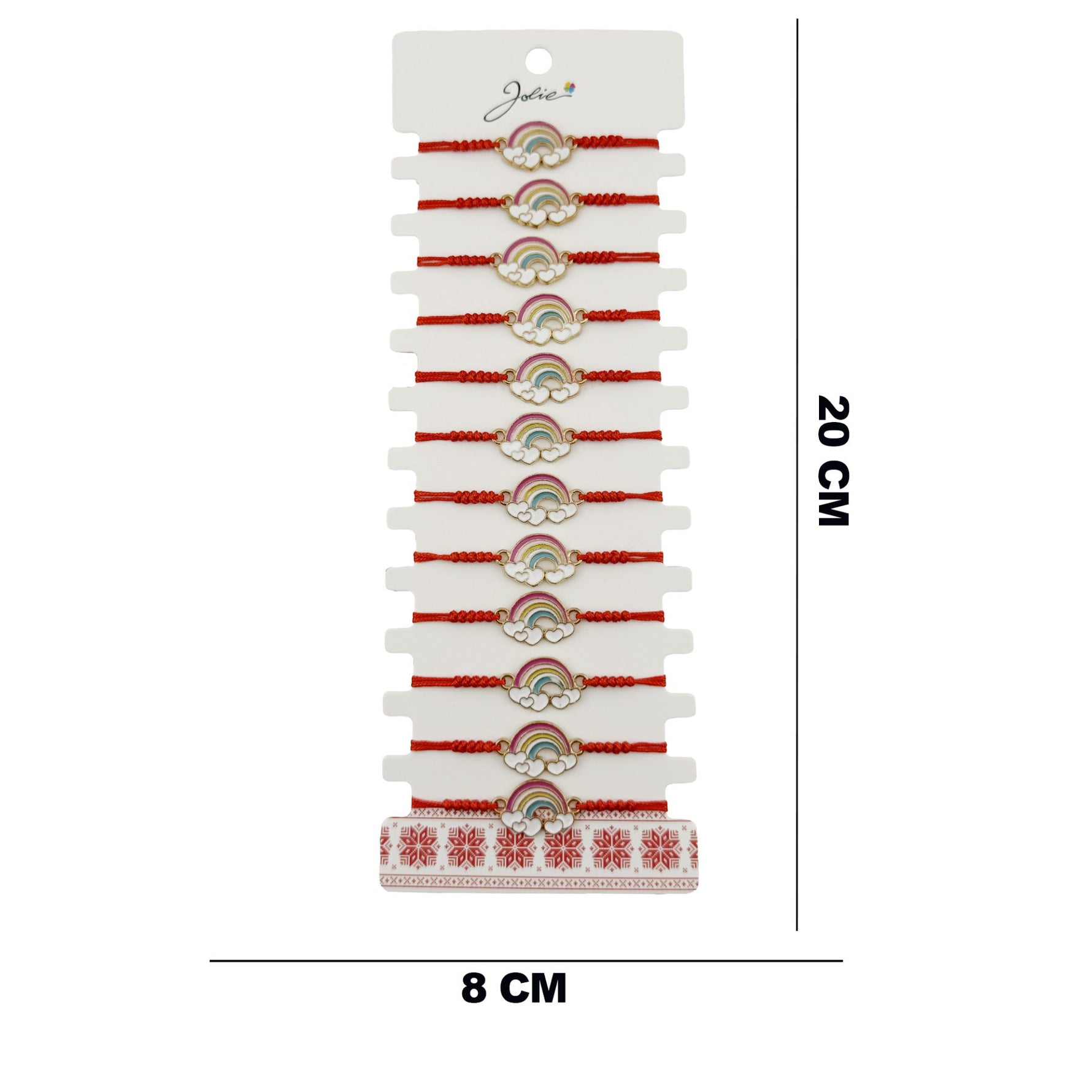 Bratara Martisor pentru Dama, Jolie, Model Curcubeu cu Inimi, Set 12 bucati, Pandativ din Inox Auriu, Snur Ajustabil