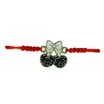 Martisor Bratara pentru Dama si Copii, Jolie, Model Cirese cu Fundita si Sclipici, Set 12 bucati, Pandantiv Emailat,