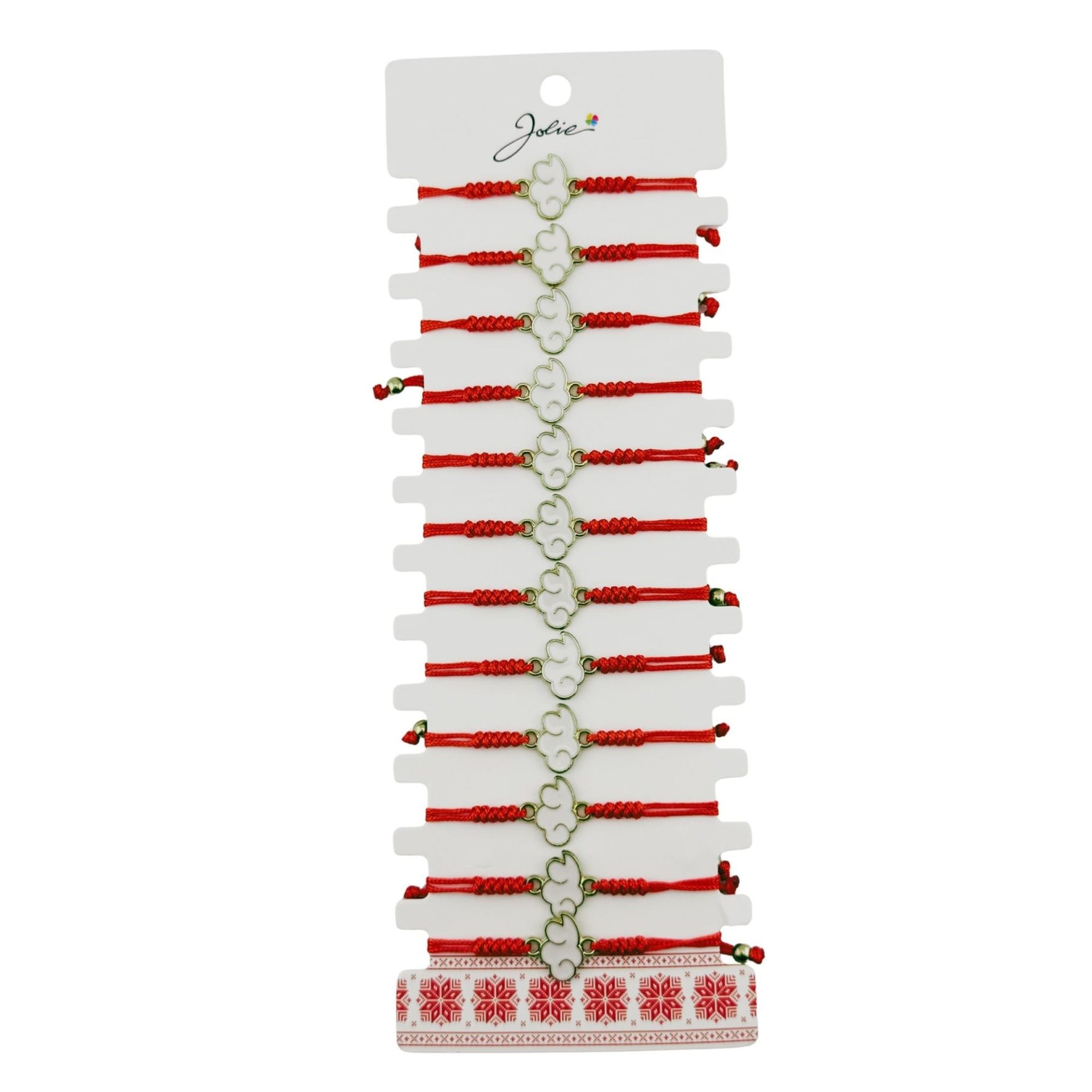 Martisor Bratara pentru Dama si Copii, Jolie, Model Norisor Pufos, Set 12 bucati, Pandantiv Emailat Alb, Snur Reglabil,