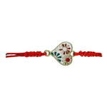 Martisor Bratara pentru Dama si Copii, Jolie, Model Inima cu Flori de Primavara, Set 12 bucati, Pandantiv Emailat, Snur