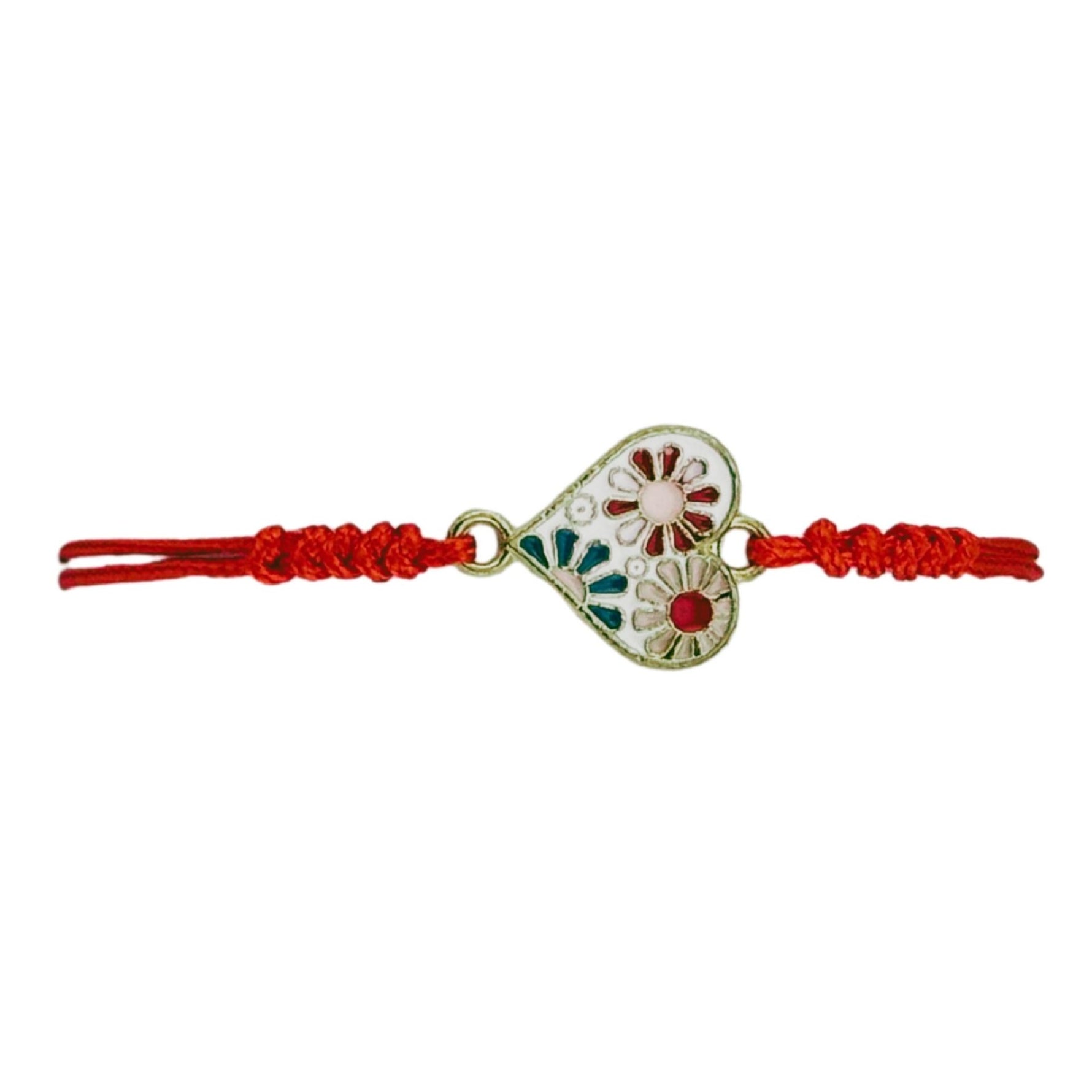 Martisor Bratara pentru Dama si Copii, Jolie, Model Inima cu Flori de Primavara, Set 12 bucati, Pandantiv Emailat, Snur