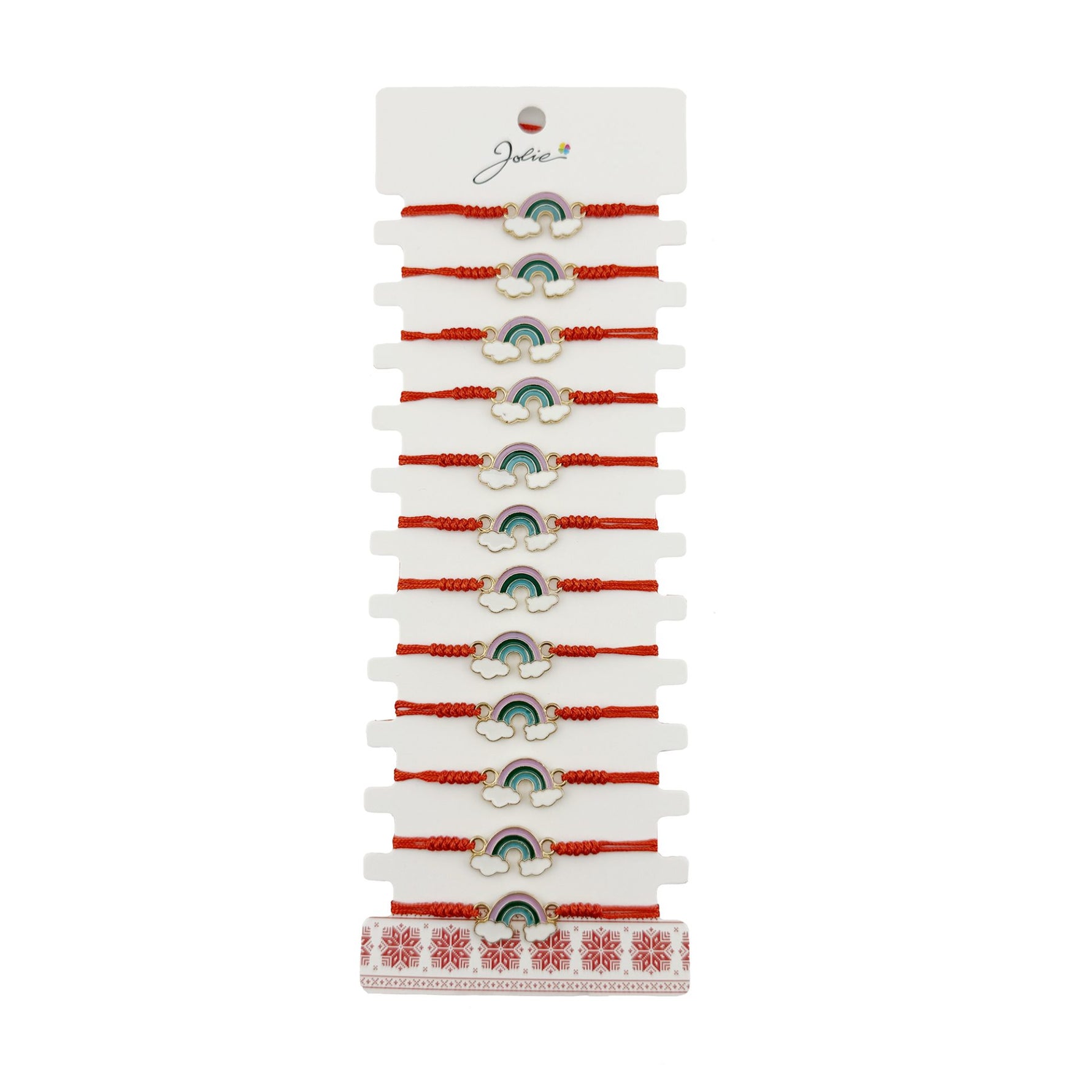 Bratara Martisor pentru Dama, Jolie, Model Curcubeu cu Nori, Set 12 bucati, Pandativ din Inox Auriu, Snur Ajustabil
