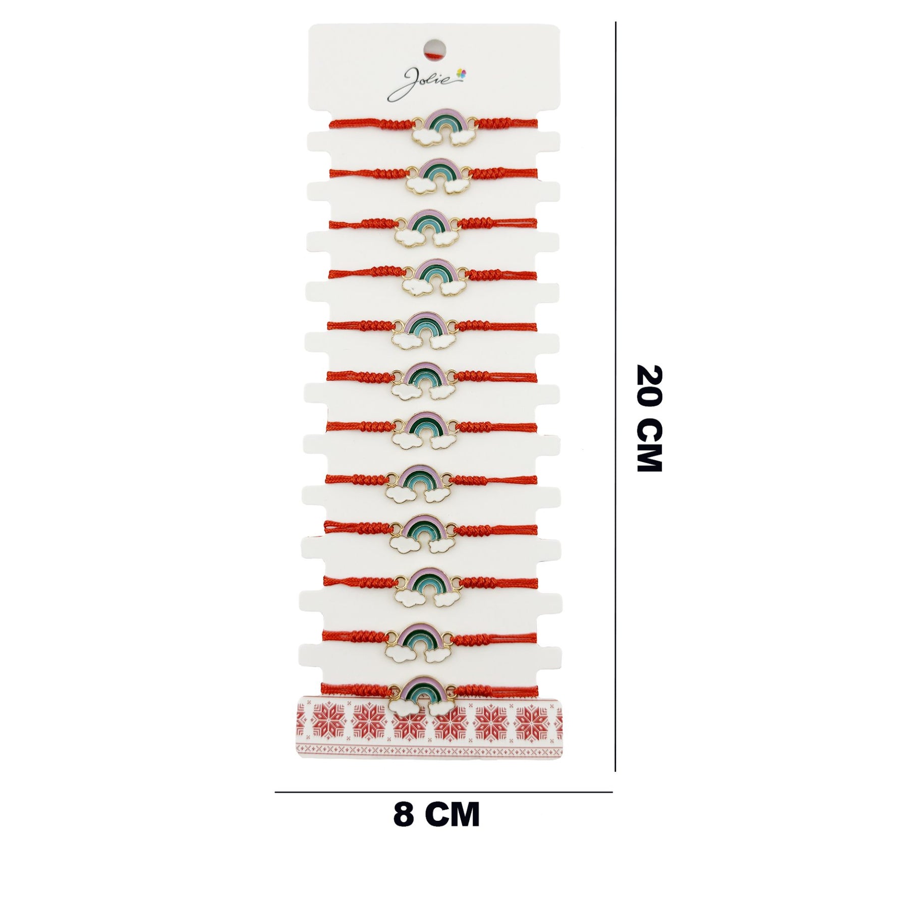 Bratara Martisor pentru Dama, Jolie, Model Curcubeu cu Nori, Set 12 bucati, Pandativ din Inox Auriu, Snur Ajustabil