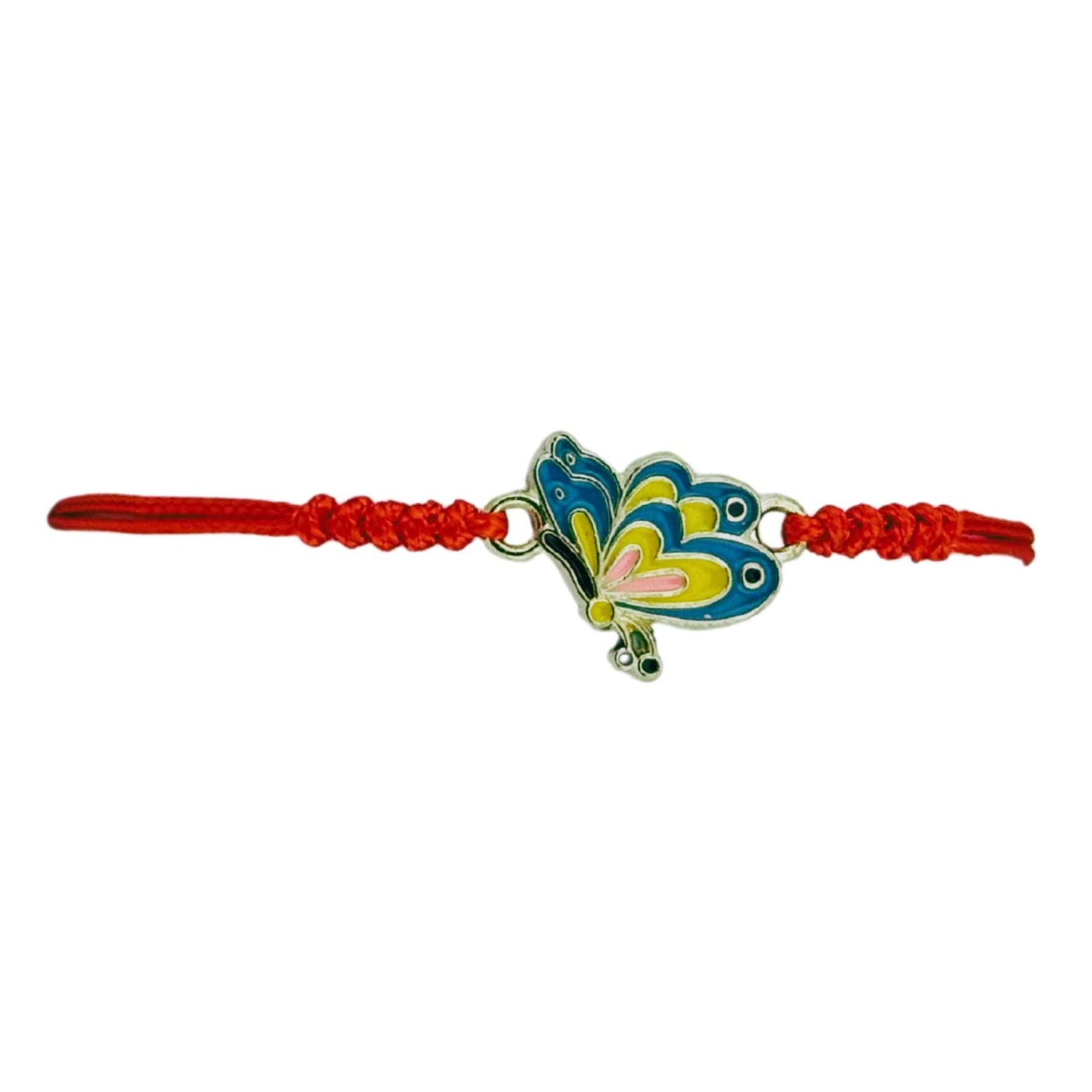 Martisor Bratara pentru Dama si Copii, Jolie, Model Fluture Albastru cu Galben, Set 12 bucati, Pandantiv Emailat, Snur