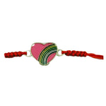 Martisor Bratara pentru Dama si Copii, Jolie, Model Inima cu Curcubeu Roz, Set 12 bucati, Pandantiv Emailat, Snur