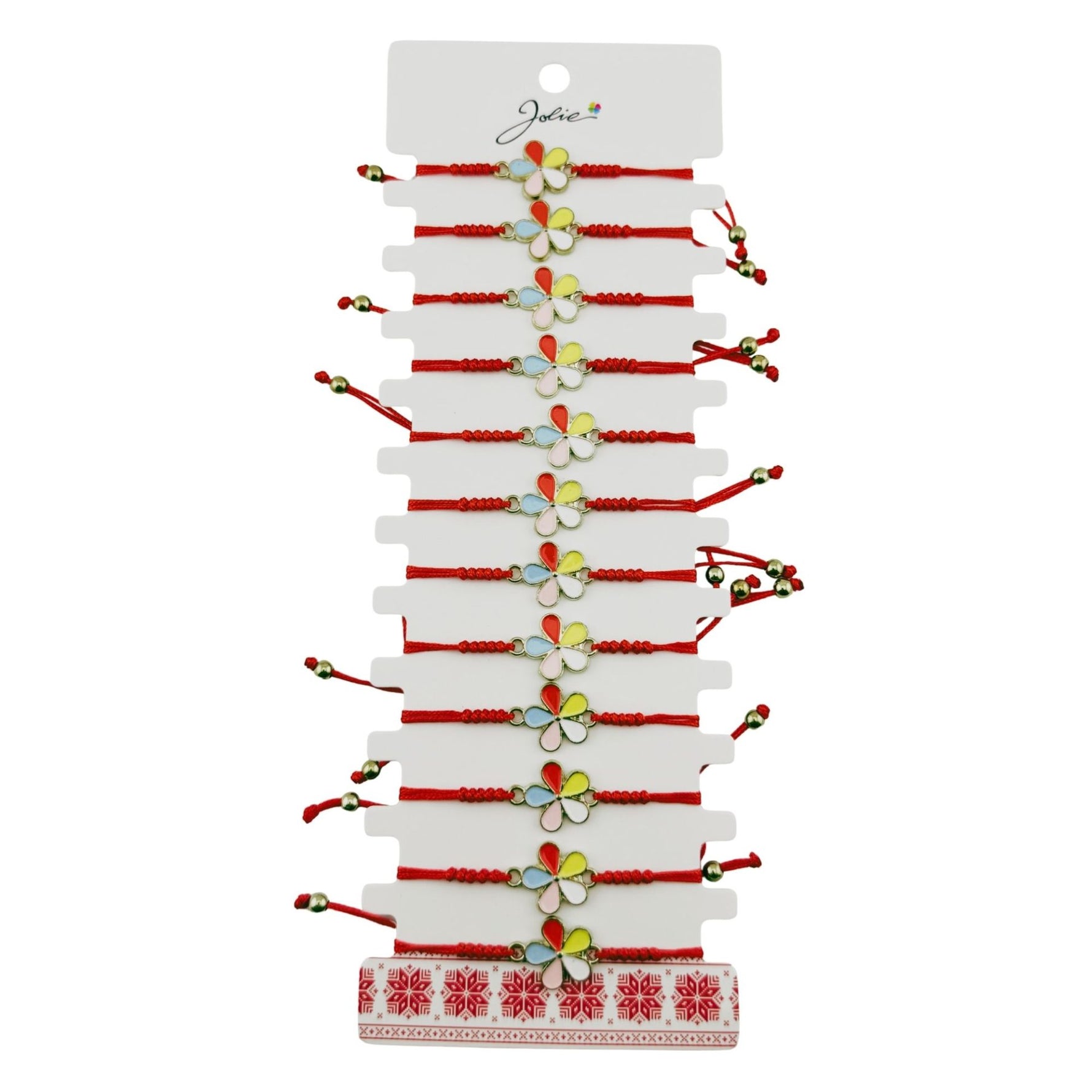 Martisor Bratara pentru Dama si Copii, Jolie, Model Floare Multicolora, Set 12 bucati, Pandantiv Emailat, Snur