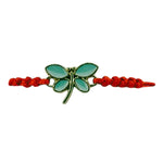 Martisor Bratara pentru Dama si Copii, Jolie, Model Libelula, Set 12 bucati, Pandantiv Emailat, Snur Reglabil, Rosu