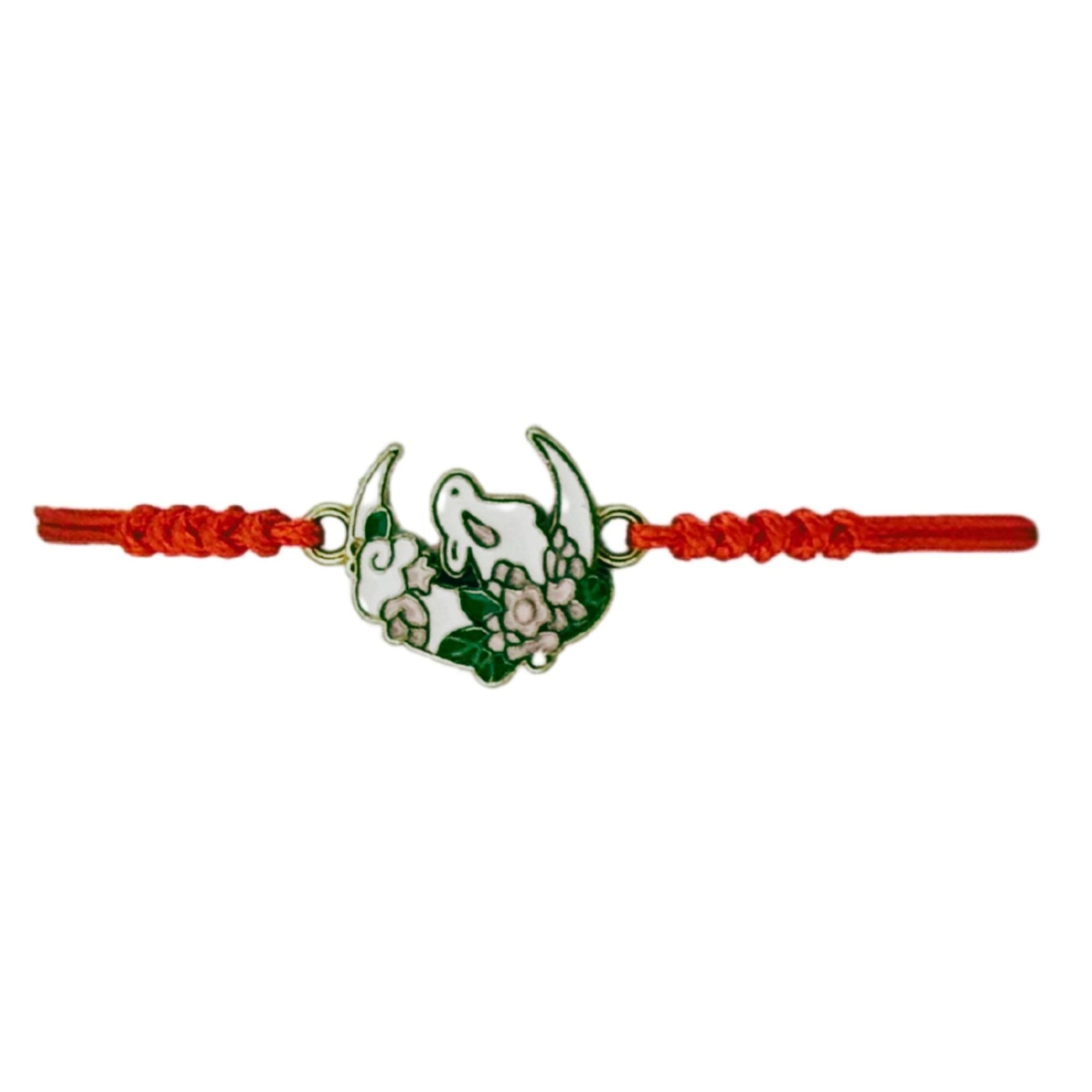 Martisor Bratara pentru Dama si Copii, Jolie, Model Iepuras pe Semiluna cu Flori, Set 12 bucati, Pandantiv Emailat,