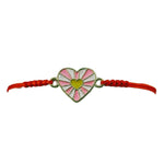 Martisor Bratara pentru Dama si Copii, Jolie, Model Inima cu Raze Roz si Galben, Set 12 bucati, Pandantiv Emailat, Snur