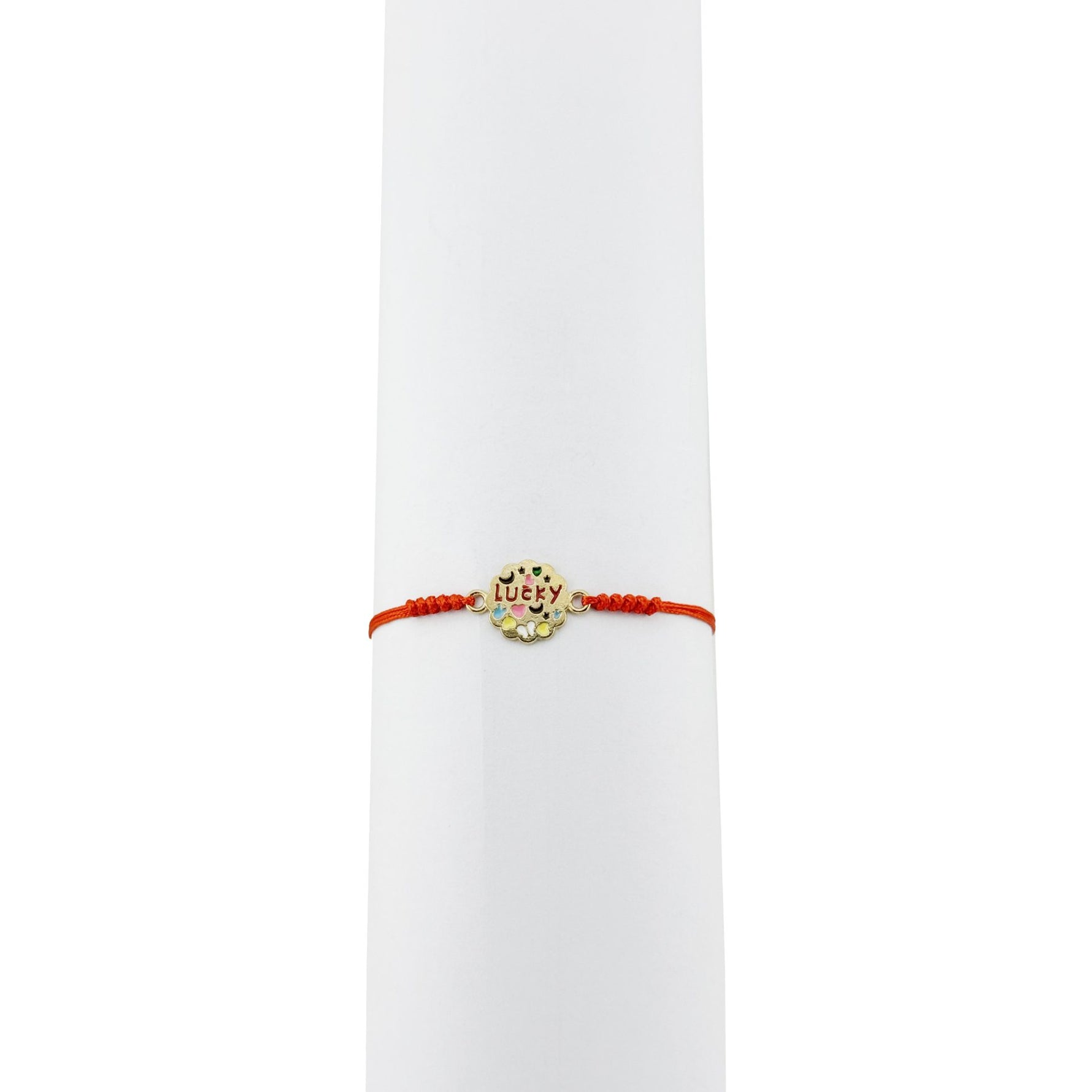 Bratara Martisor pentru Dama, Jolie, Model Lucky, Set 12 bucati, Pandativ din Inox Auriu, Snur Ajustabil Impletit, Rosu