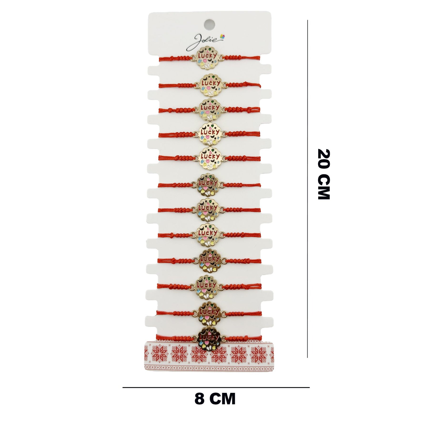 Bratara Martisor pentru Dama, Jolie, Model Lucky, Set 12 bucati, Pandativ din Inox Auriu, Snur Ajustabil Impletit, Rosu