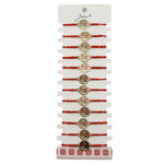 Bratara Martisor pentru Dama, Jolie, Model Lucky, Set 12 bucati, Pandativ din Inox Auriu, Snur Ajustabil Impletit, Rosu