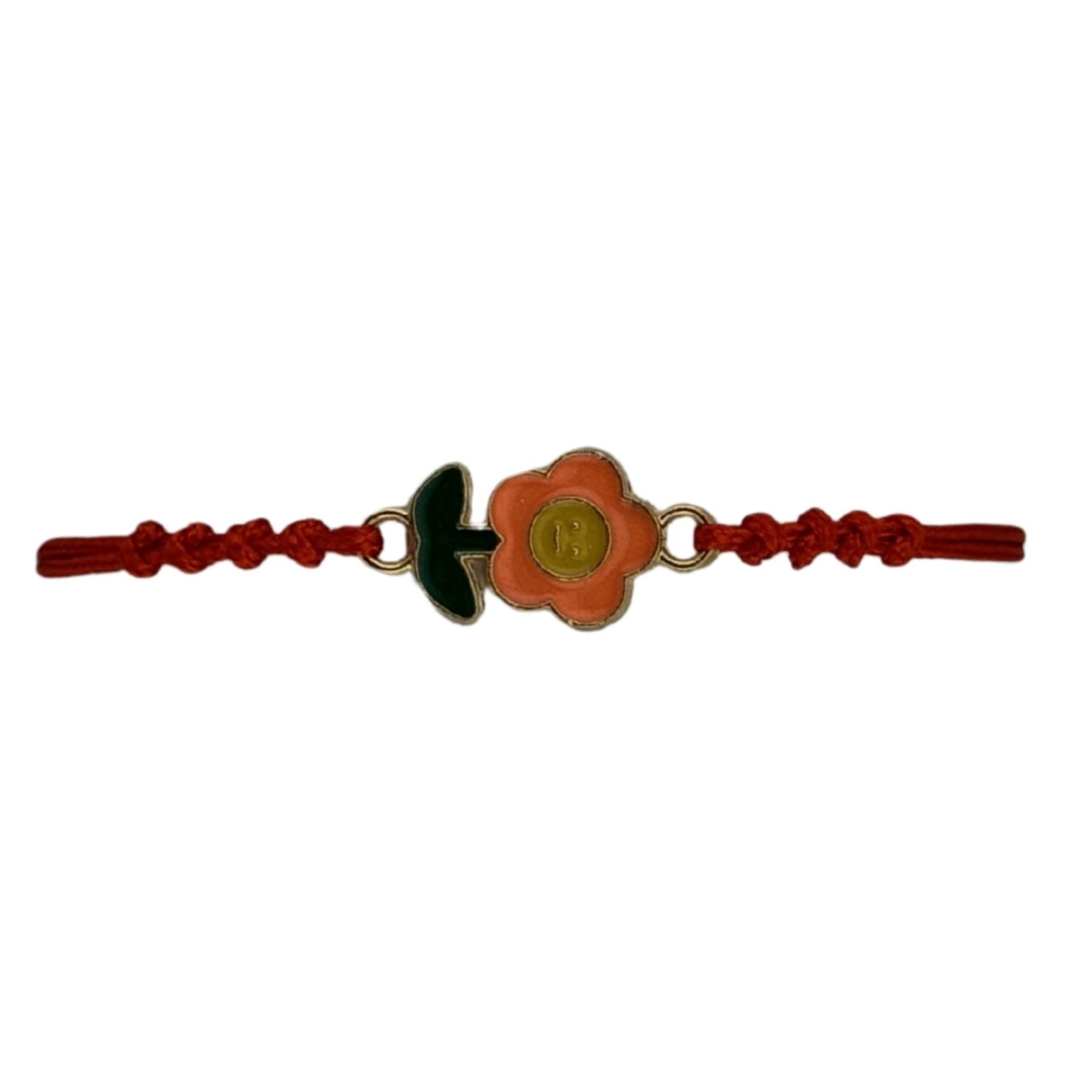 Martisor Bratara pentru Dama si Copii, Jolie, Model Floricica Zambitoare, Set 12 bucati, Pandantiv Emailat, Snur