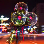 Set Buchet Decorativ, Flippy, Trandafir in Balon cu Lumini Led, Diametru 35 cm, 2 x Baterii AA (neincluse), Rosu/Negru